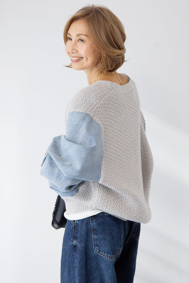 デニムスリーブニットカーディガン