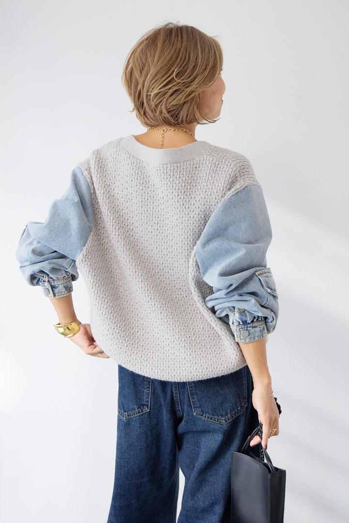 デニムスリーブニットカーディガン