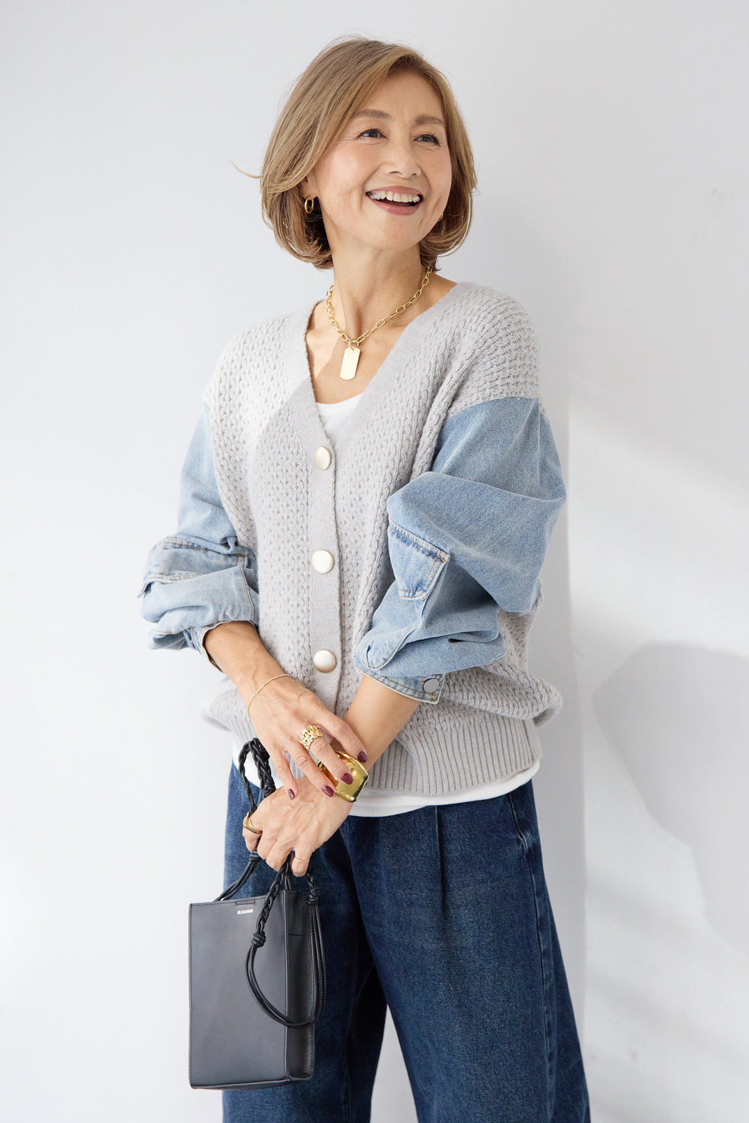 デニムスリーブニットカーディガン