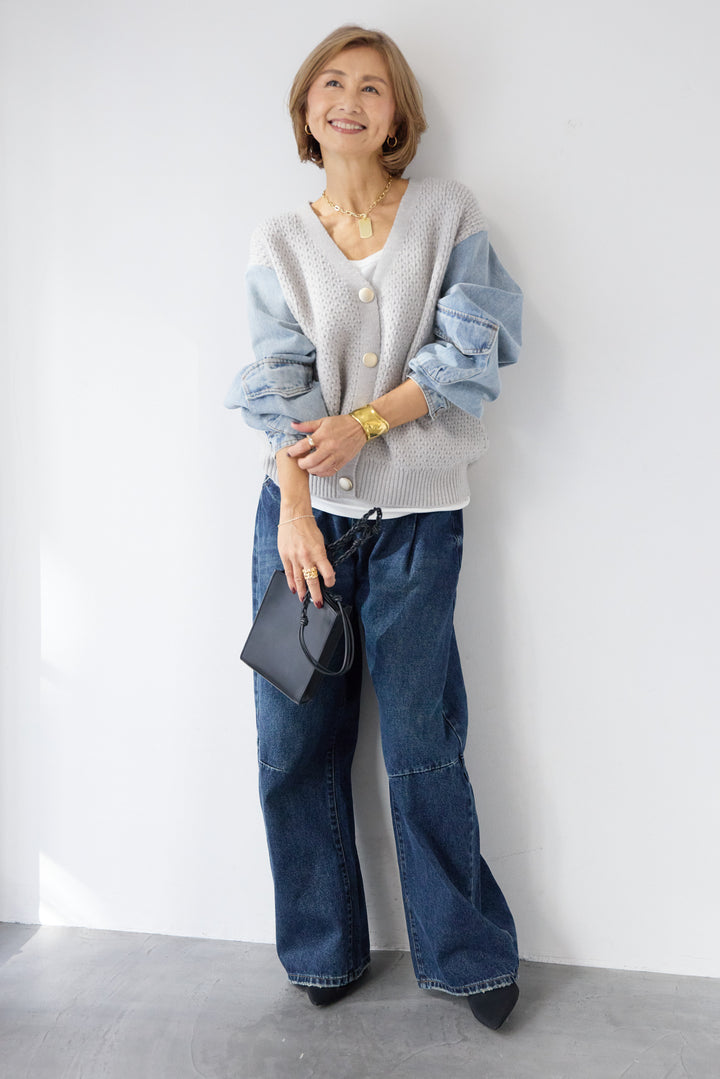 デニムスリーブニットカーディガン