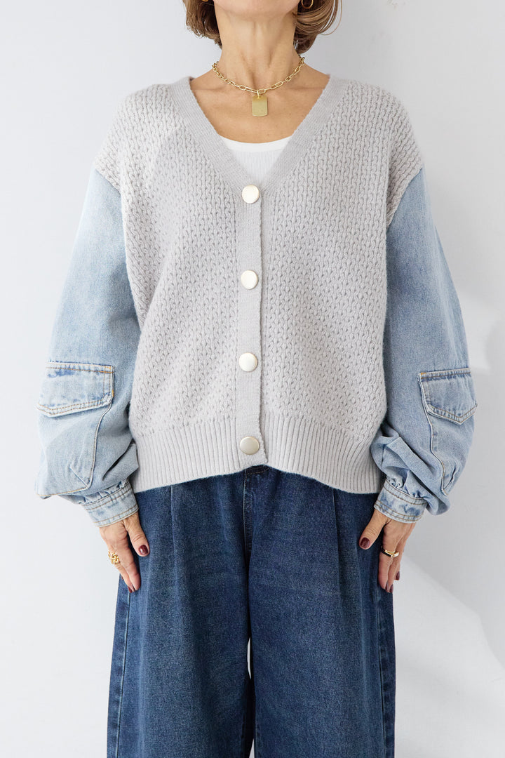 デニムスリーブニットカーディガン