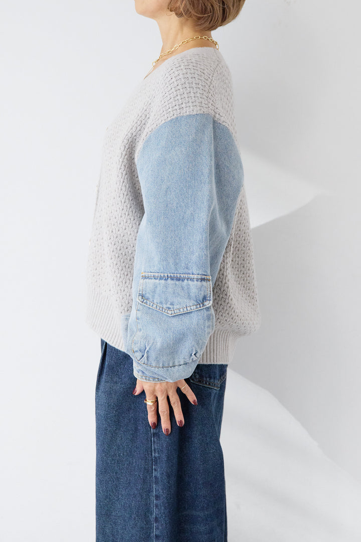 デニムスリーブニットカーディガン