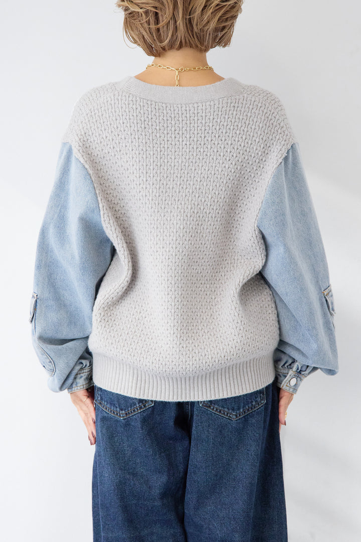 デニムスリーブニットカーディガン