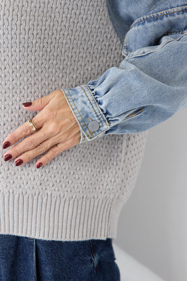 デニムスリーブニットカーディガン