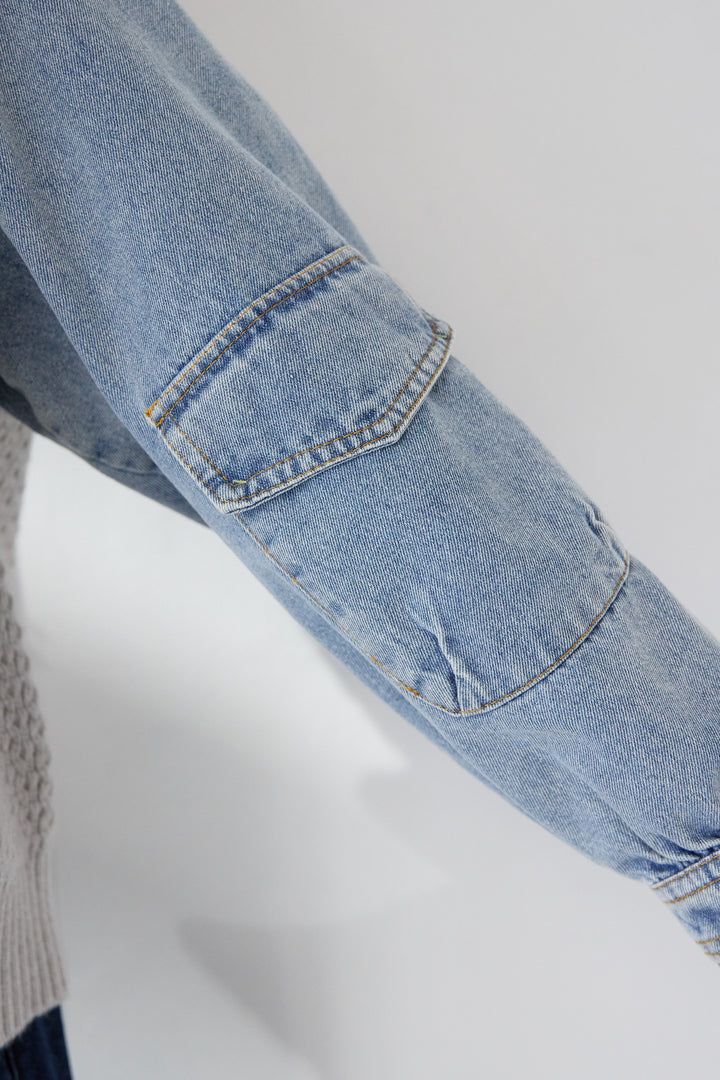 デニムスリーブニットカーディガン