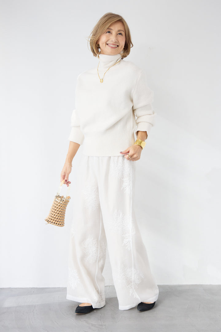 オーガンジー刺繍パンツ