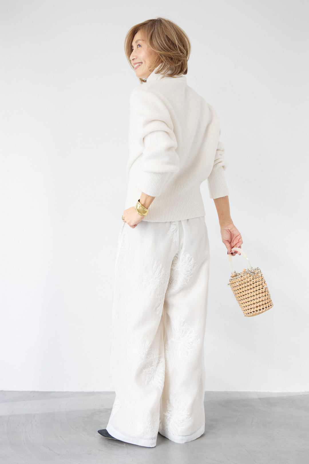 オーガンジー刺繍パンツ