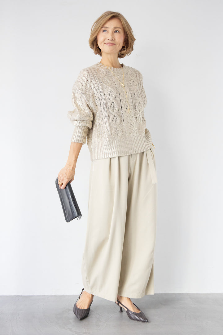 [SET]箔デザインケーブルニット+カービーパンツ(2set)