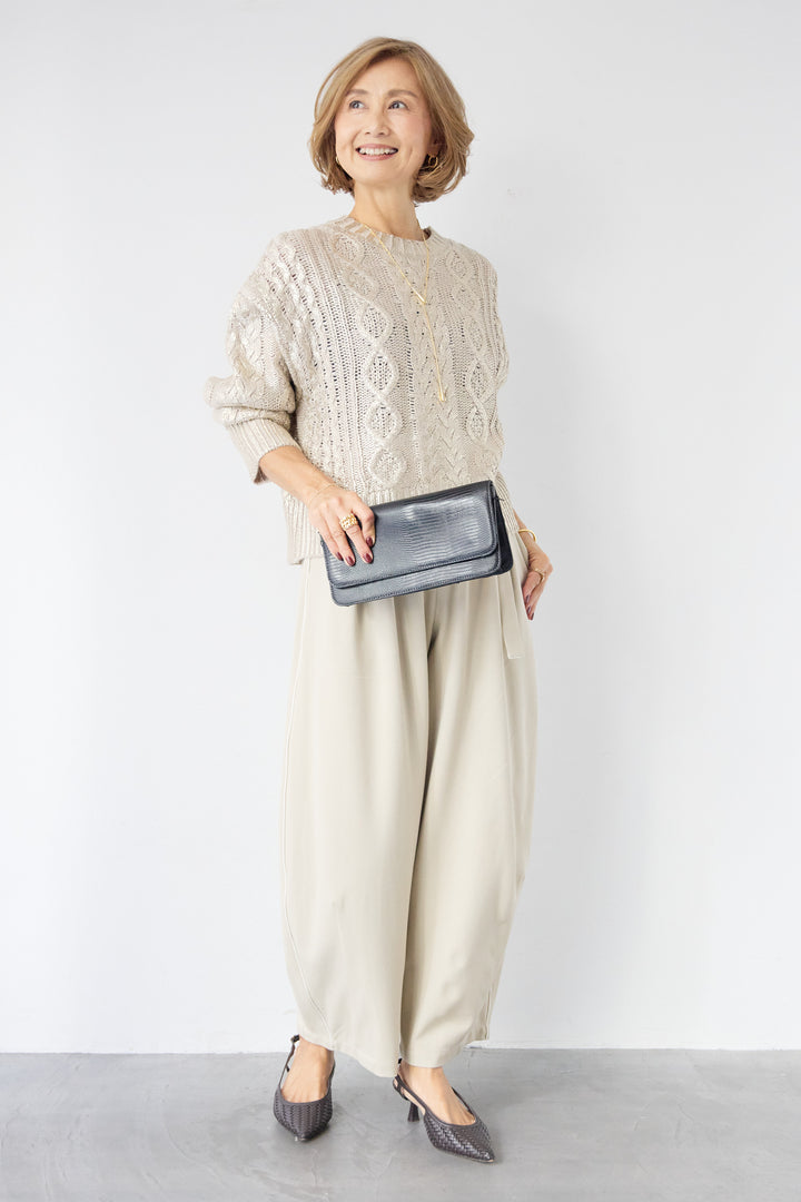 [SET]箔デザインケーブルニット+カービーパンツ(2set)