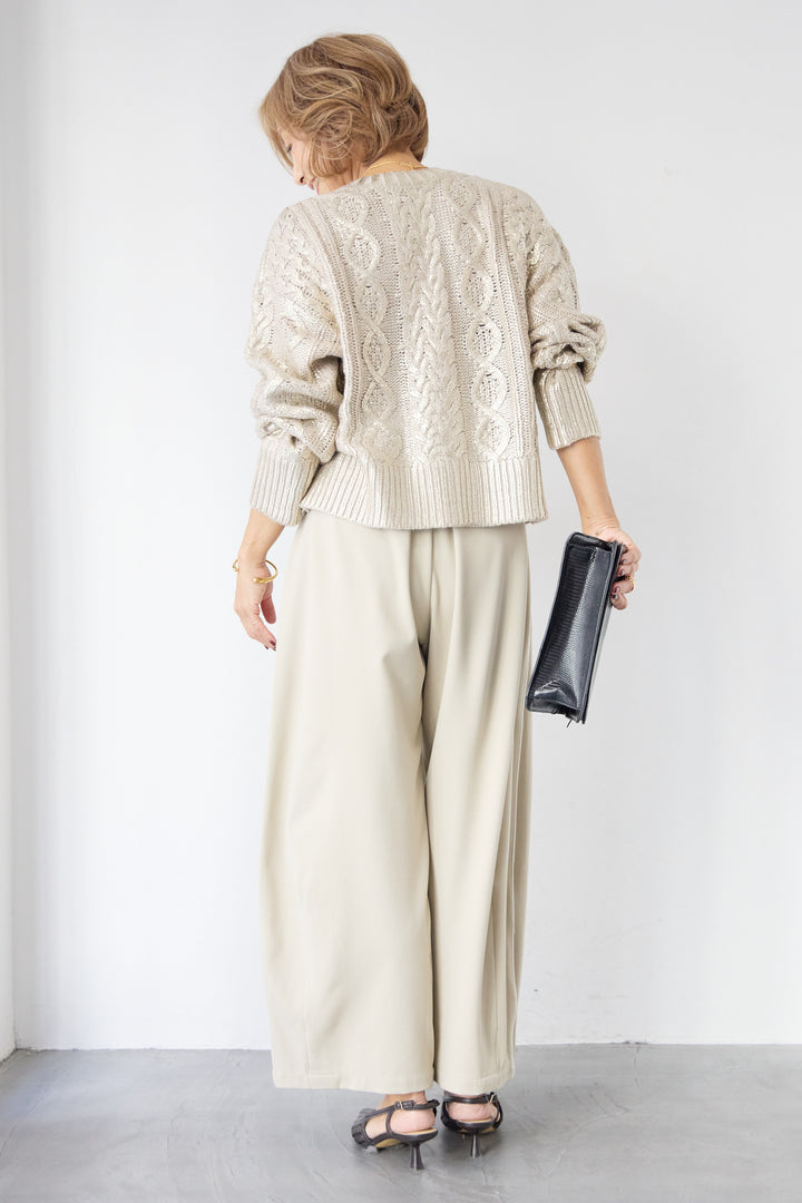 [SET]箔デザインケーブルニット+カービーパンツ(2set)