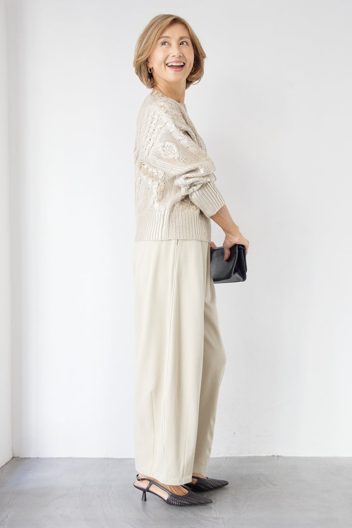 [SET]箔デザインケーブルニット+カービーパンツ(2set)