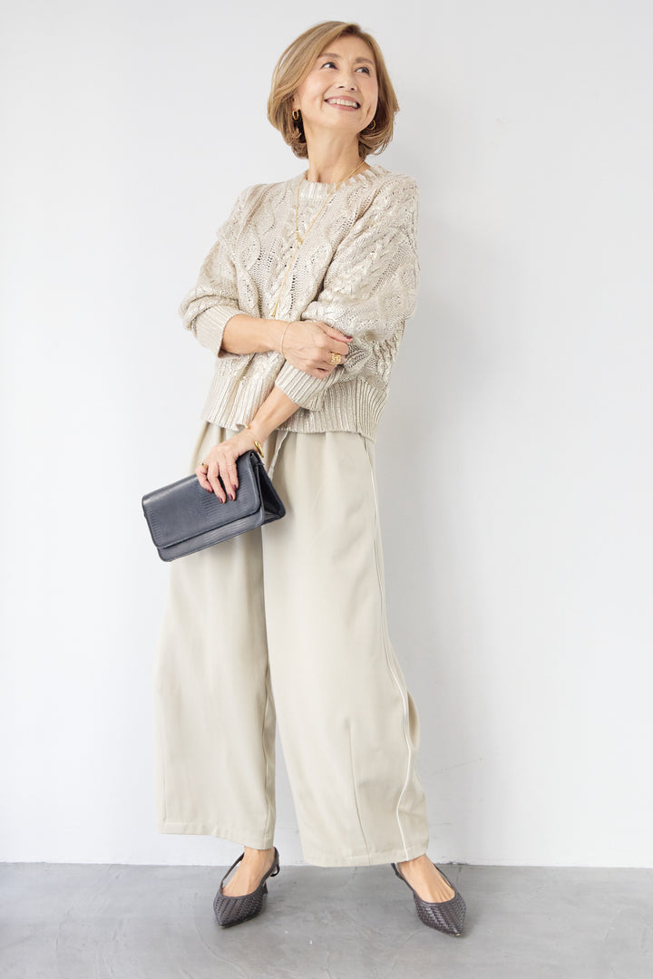 [SET]箔デザインケーブルニット+カービーパンツ(2set)