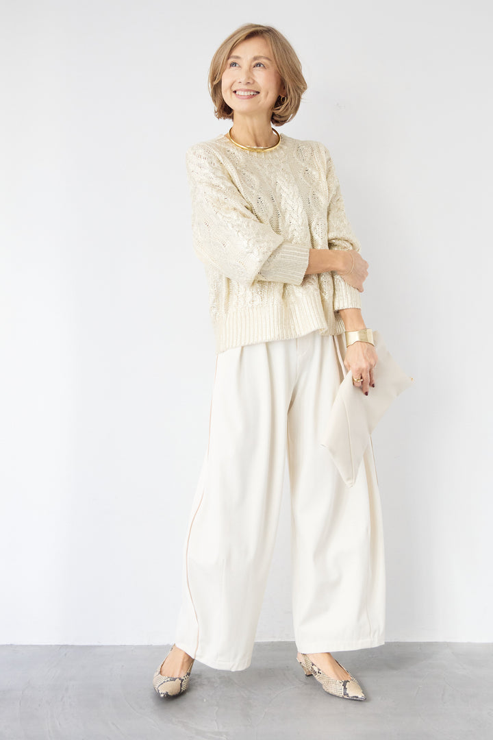 [SET]箔デザインケーブルニット+カービーパンツ(2set)