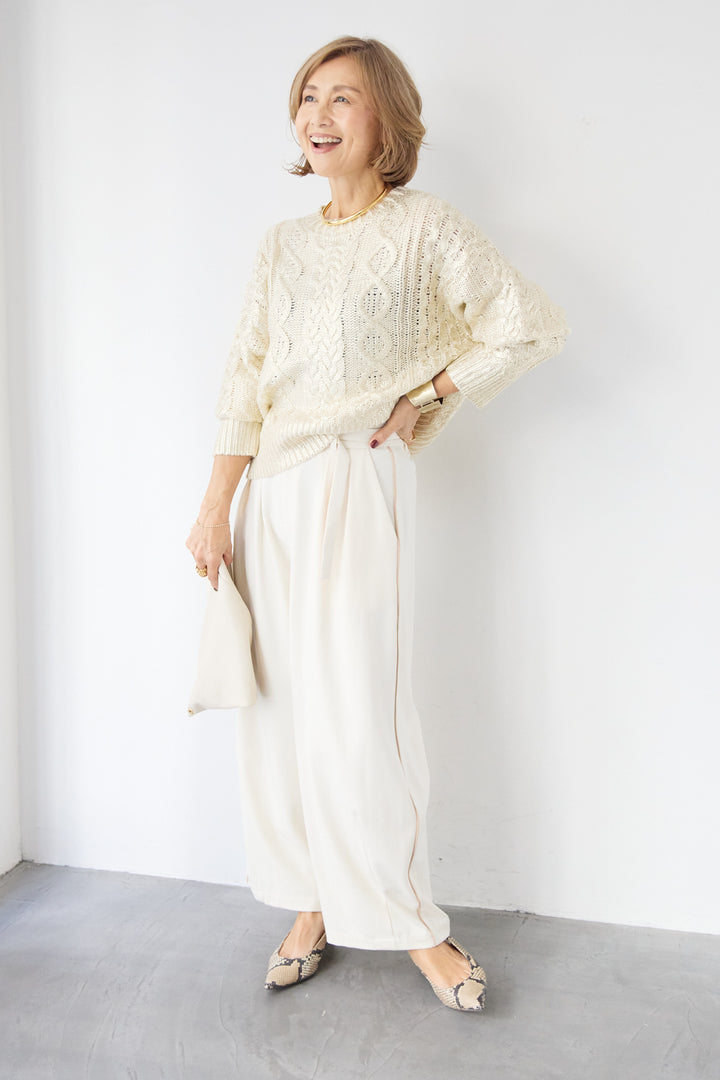 [SET]箔デザインケーブルニット+カービーパンツ(2set)