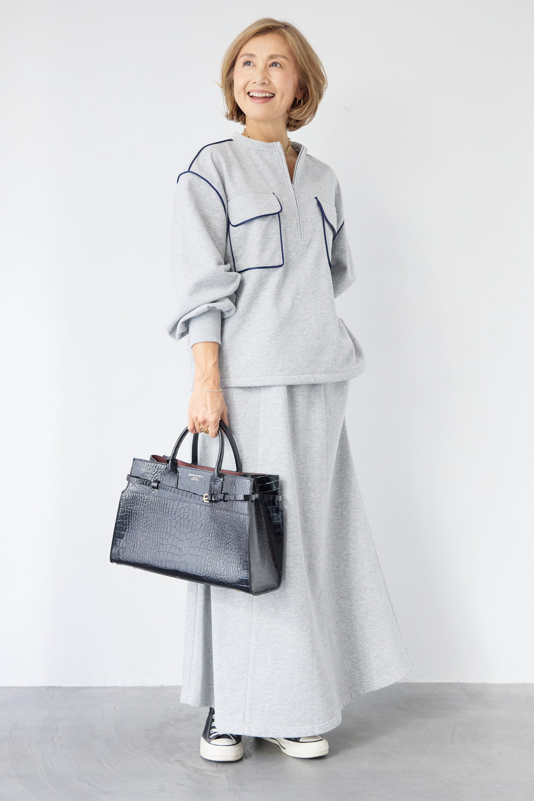 配色スウェットスカート