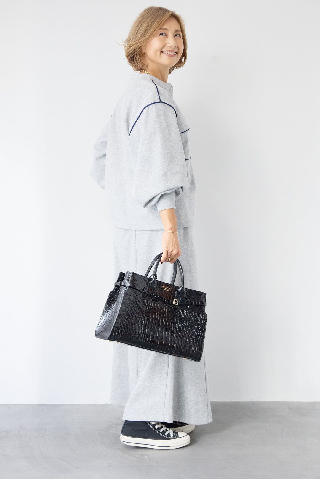 配色スウェットスカート