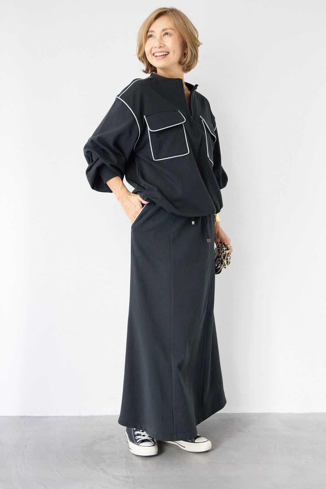 配色スウェットスカート