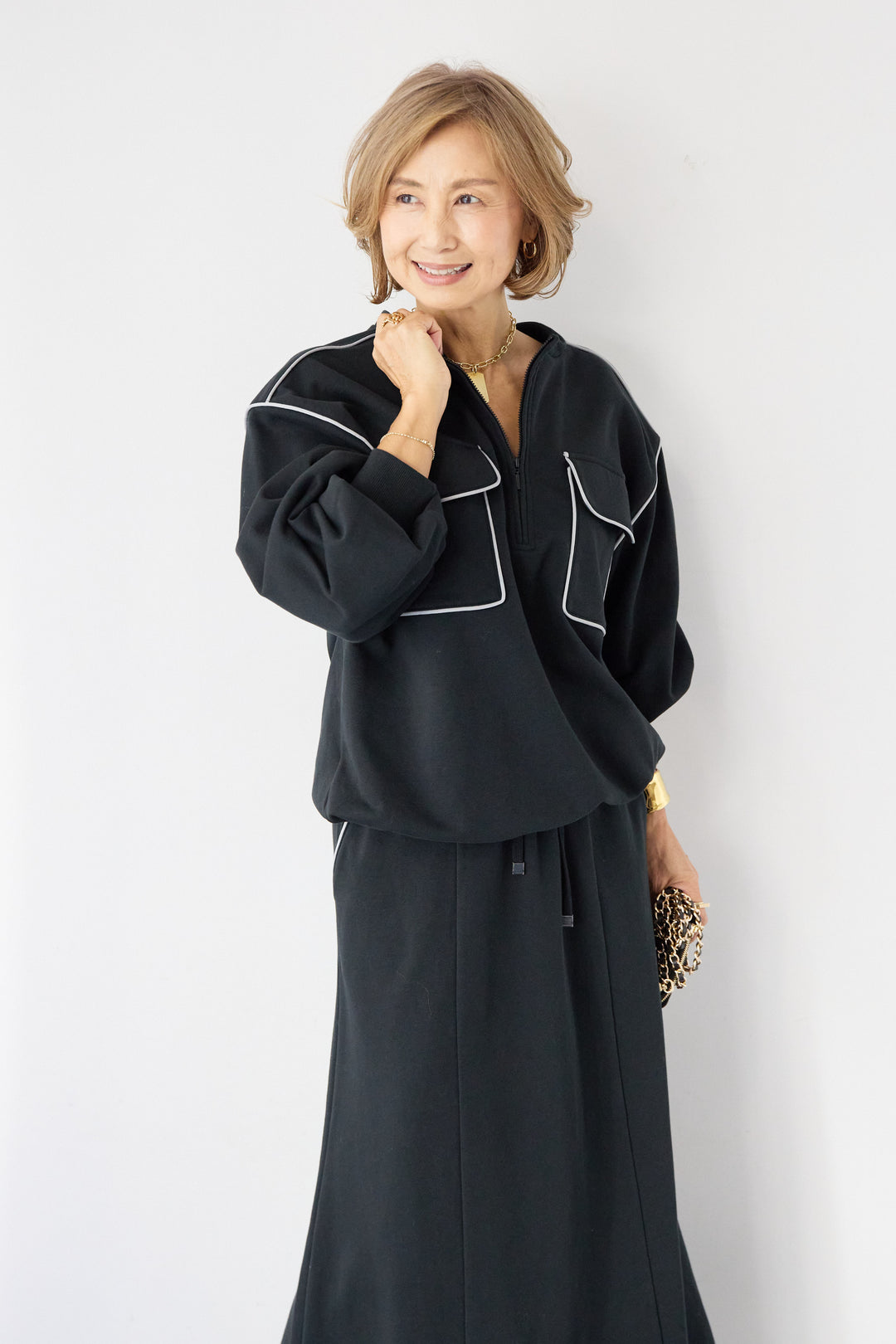 配色スウェットスカート