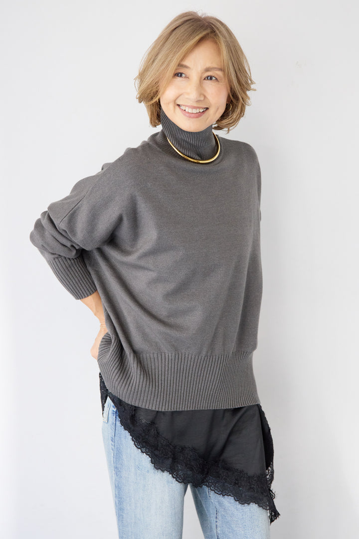 [SET]ゆるシルエットタートルネックニット+アシメレースキャミソール(2set)