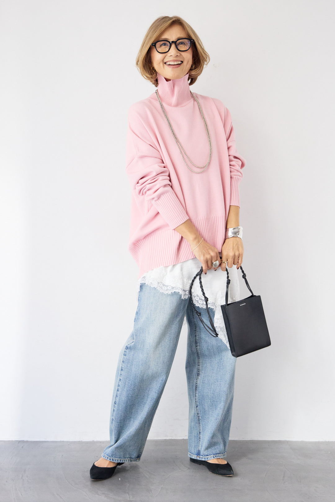 [SET]ゆるシルエットタートルネックニット+アシメレースキャミソール(2set)