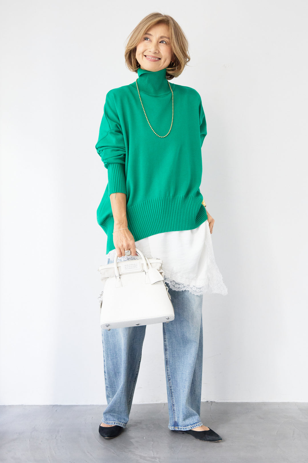 [SET]ゆるシルエットタートルネックニット+アシメレースキャミソール(2set)