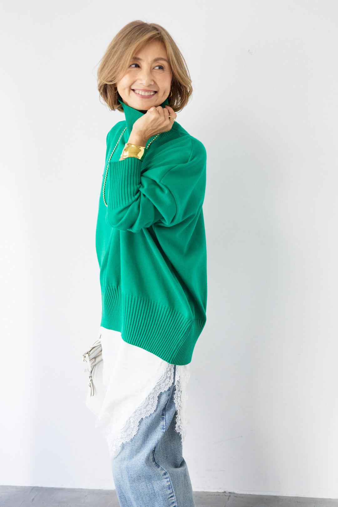 [SET]ゆるシルエットタートルネックニット+アシメレースキャミソール(2set)