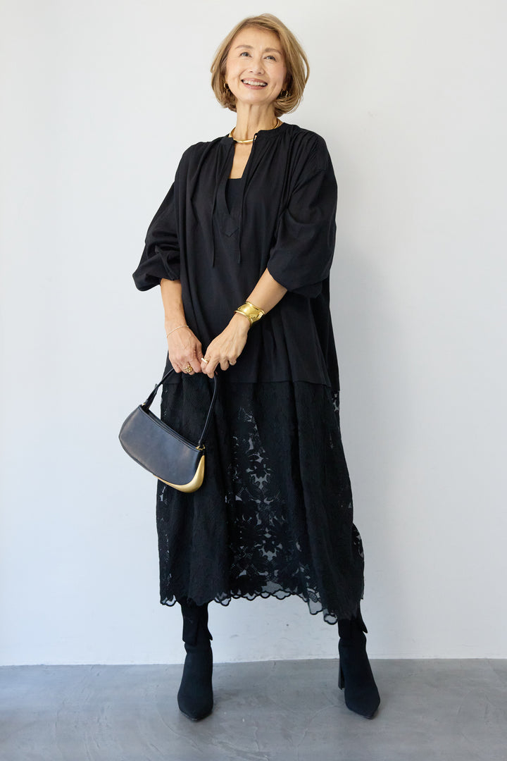 裾レースロング丈チュニック