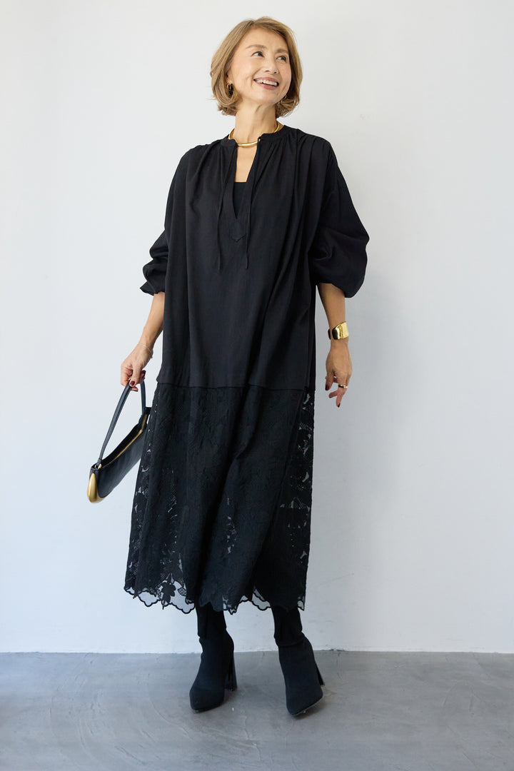 裾レースロング丈チュニック