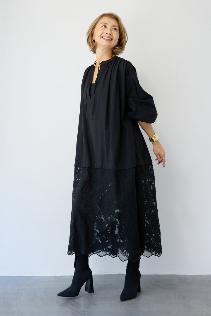 裾レースロング丈チュニック