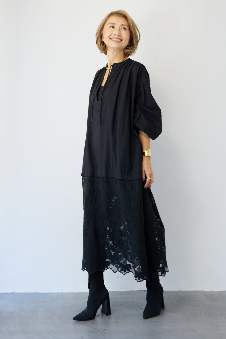裾レースロング丈チュニック
