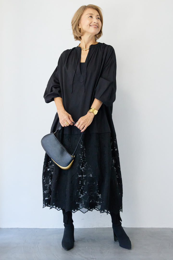 裾レースロング丈チュニック