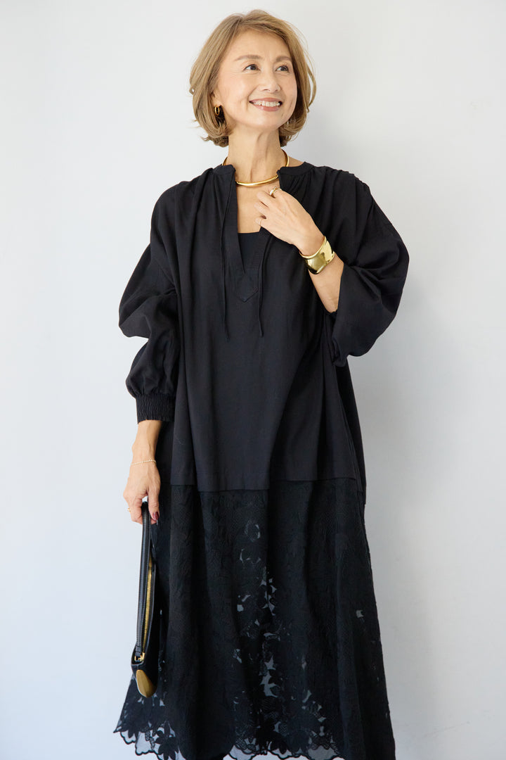 裾レースロング丈チュニック