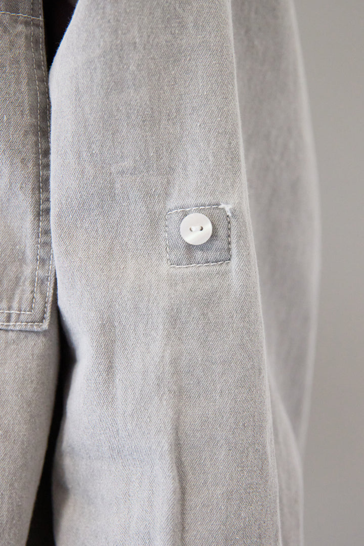 コットンデニムノーカラーシャツ