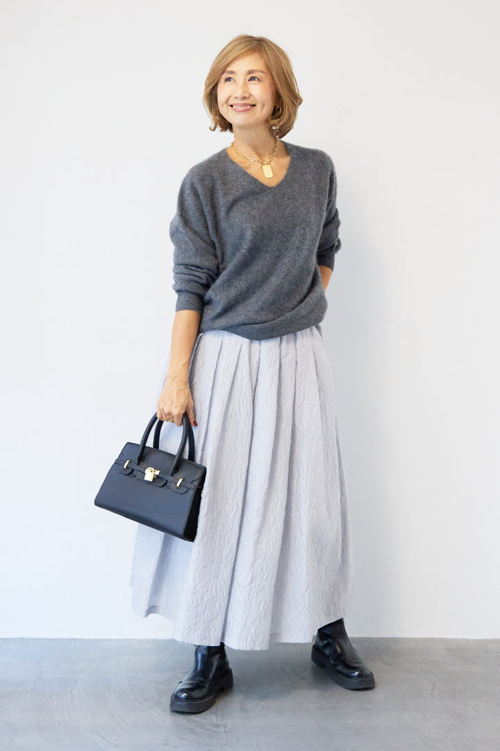 [SET]カシミヤウールVネックニット+ジャガードタックフレアスカート(2set)