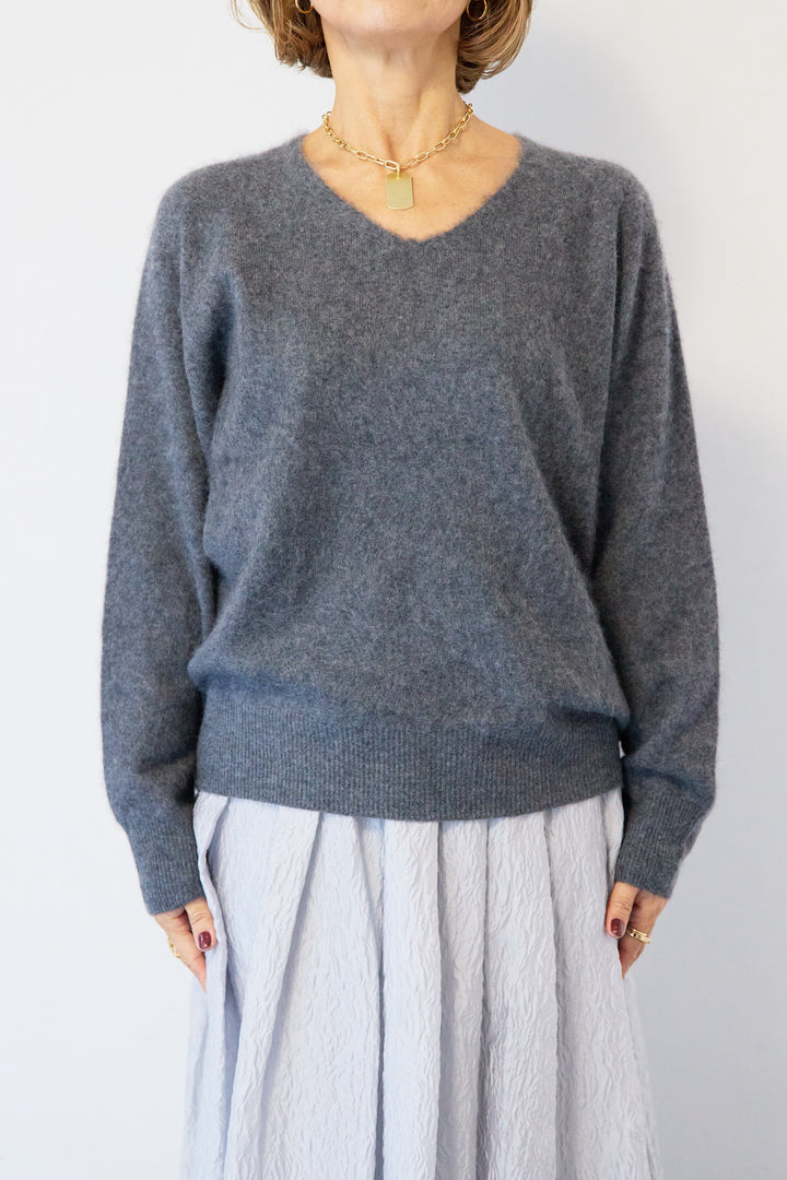 [SET]カシミヤウールVネックニット+ジャガードタックフレアスカート(2set)