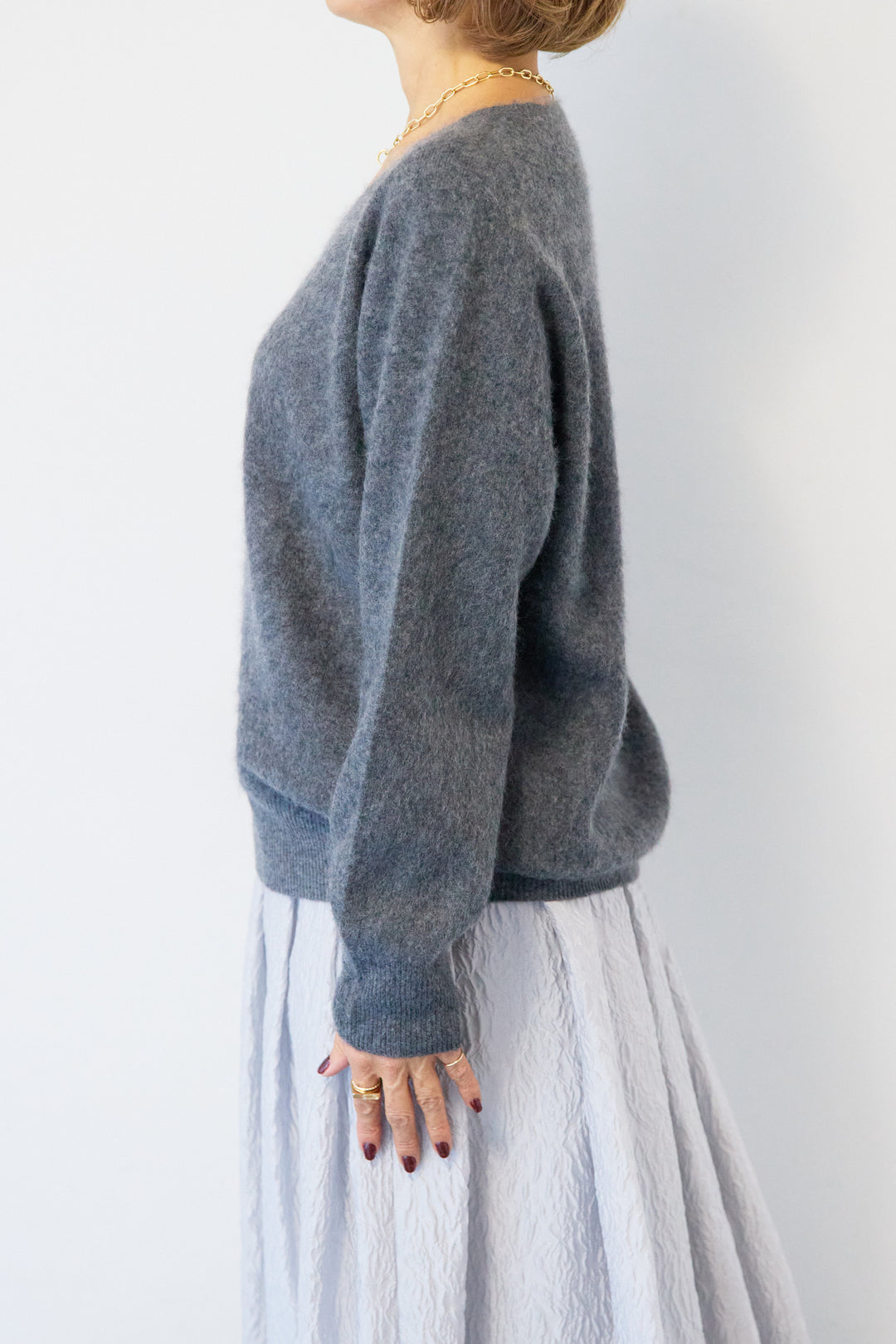 [SET]カシミヤウールVネックニット+ジャガードタックフレアスカート(2set)