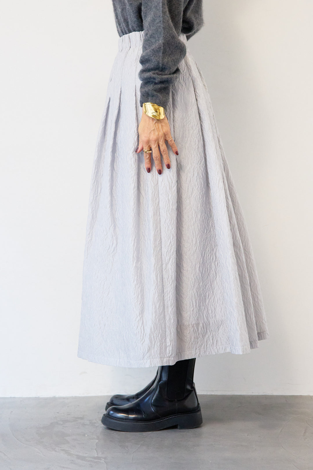 [SET]カシミヤウールVネックニット+ジャガードタックフレアスカート(2set)