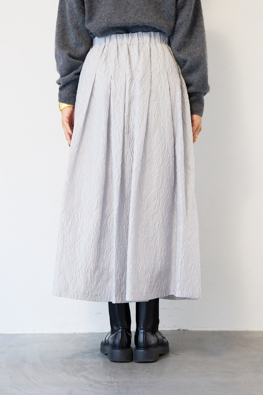 [SET]カシミヤウールVネックニット+ジャガードタックフレアスカート(2set)