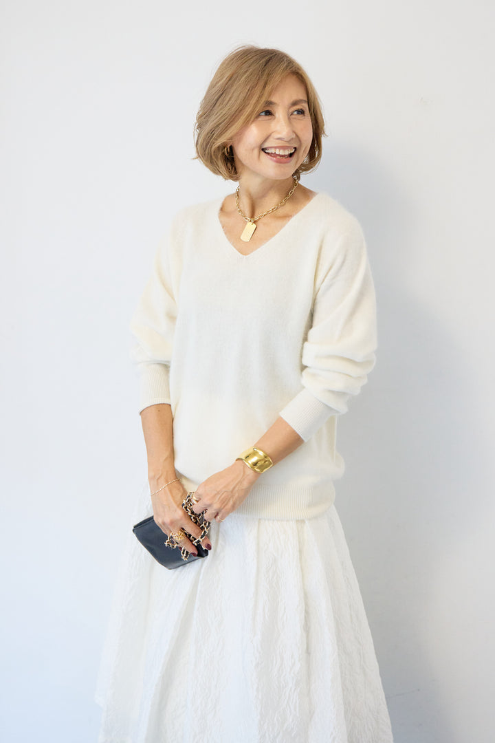 [SET]カシミヤウールVネックニット+ジャガードタックフレアスカート(2set)