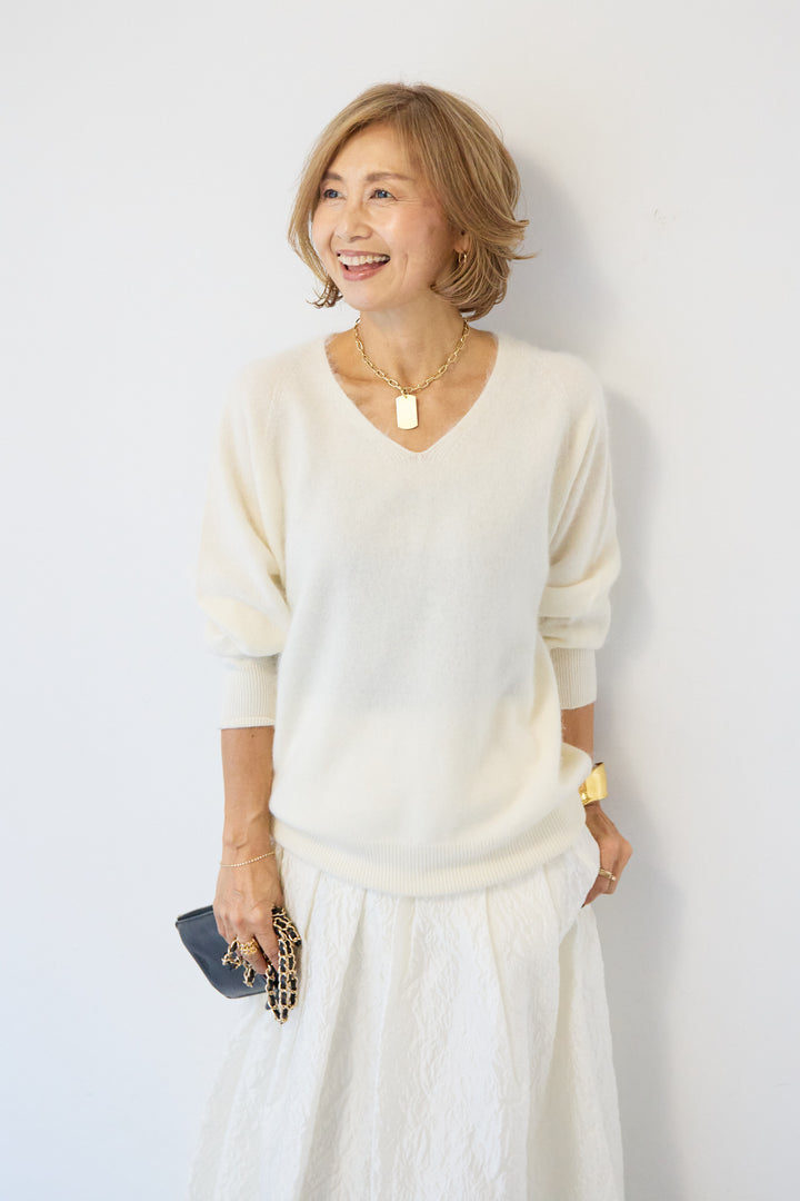 [SET]カシミヤウールVネックニット+ジャガードタックフレアスカート(2set)