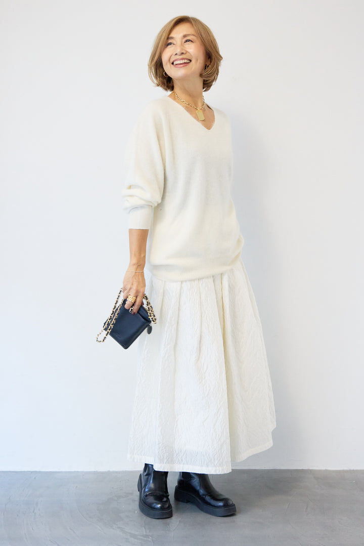 [SET]カシミヤウールVネックニット+ジャガードタックフレアスカート(2set)