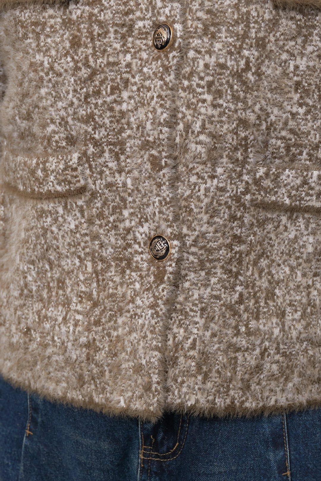 [SET]ミックスヤーン クラシックニットジャケット+カーブデニムパンツ(2set)