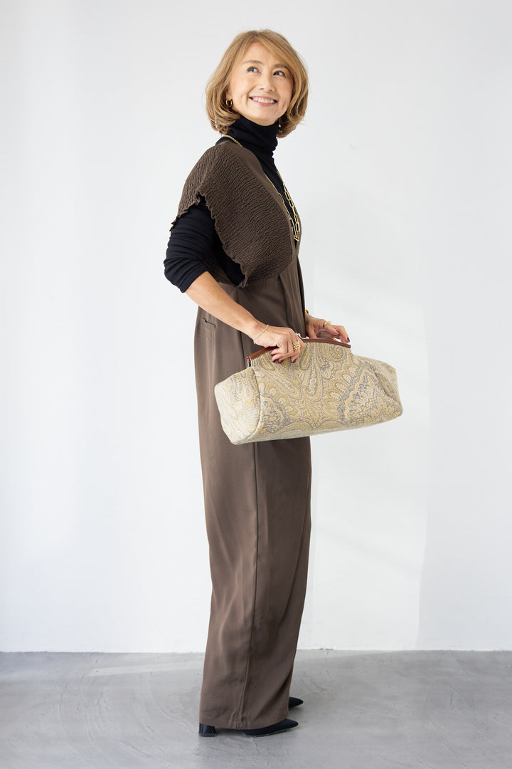 シャーリングスリーブ・Vネックオールインワン