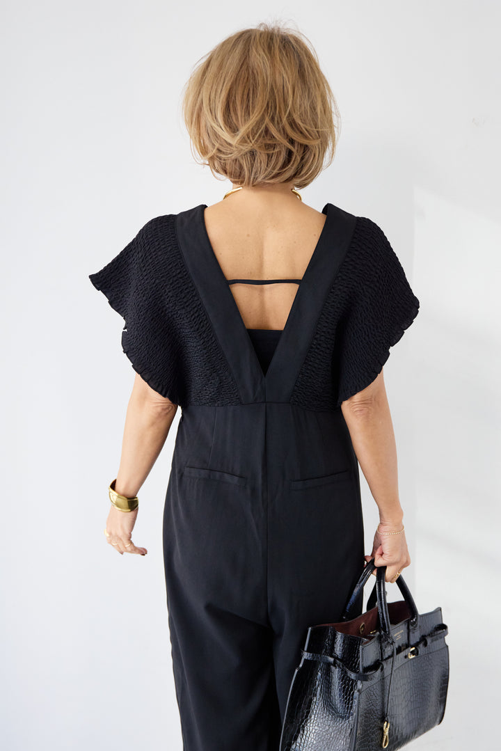 シャーリングスリーブ・Vネックオールインワン