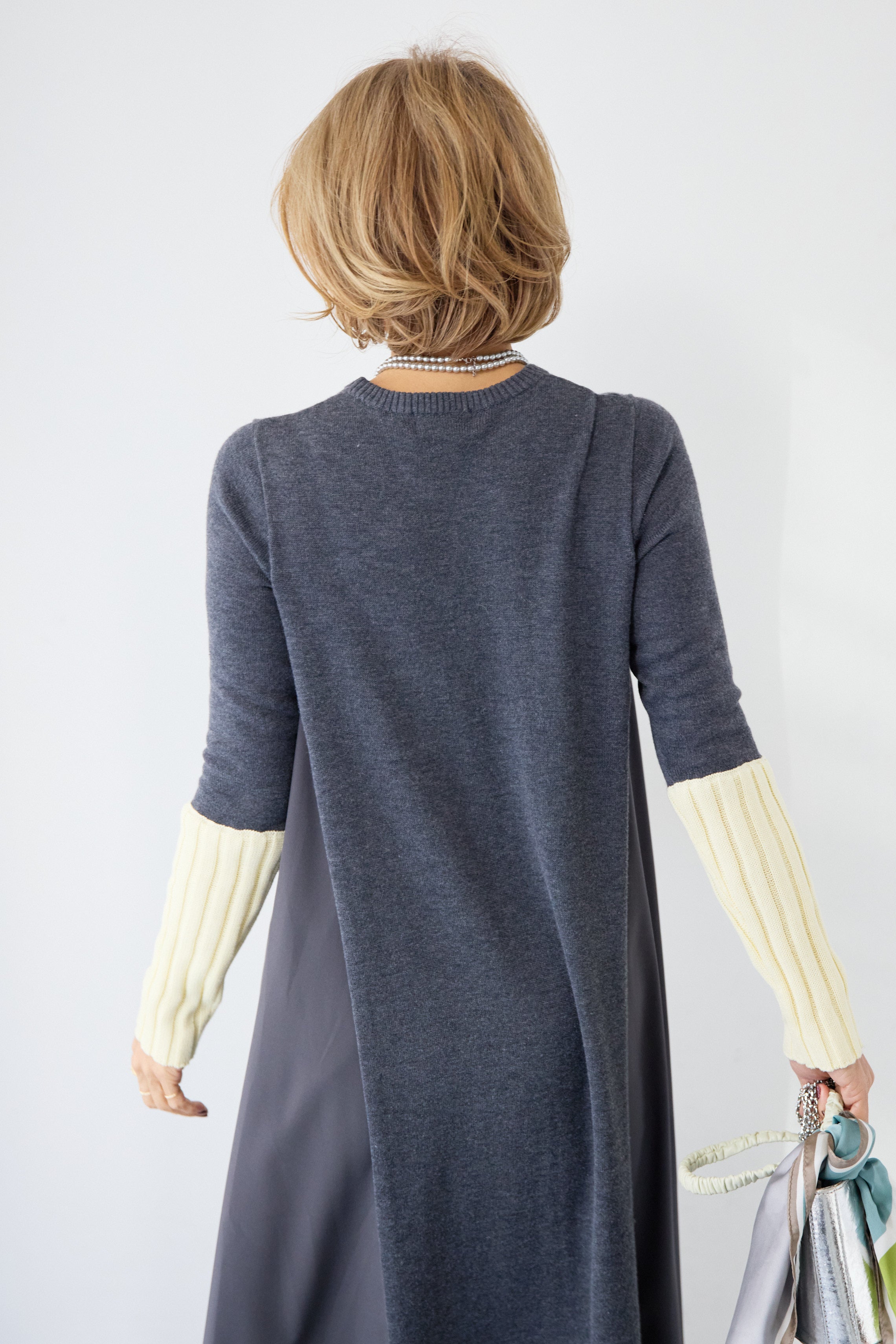 バイカラーリブスリーブ 異素材ドッキングワンピース – plusotoha