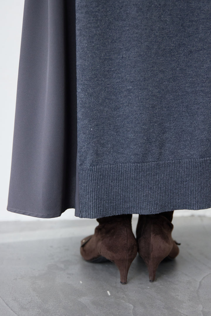 バイカラーリブスリーブ 異素材ドッキングワンピース