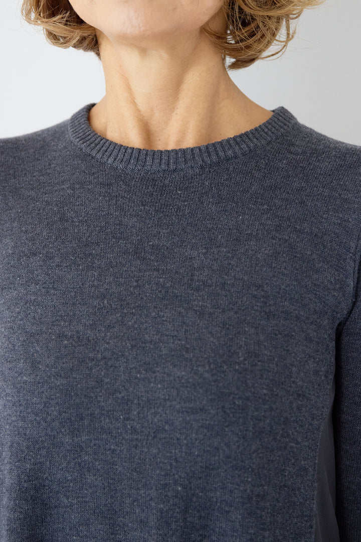 バイカラーリブスリーブ 異素材ドッキングワンピース