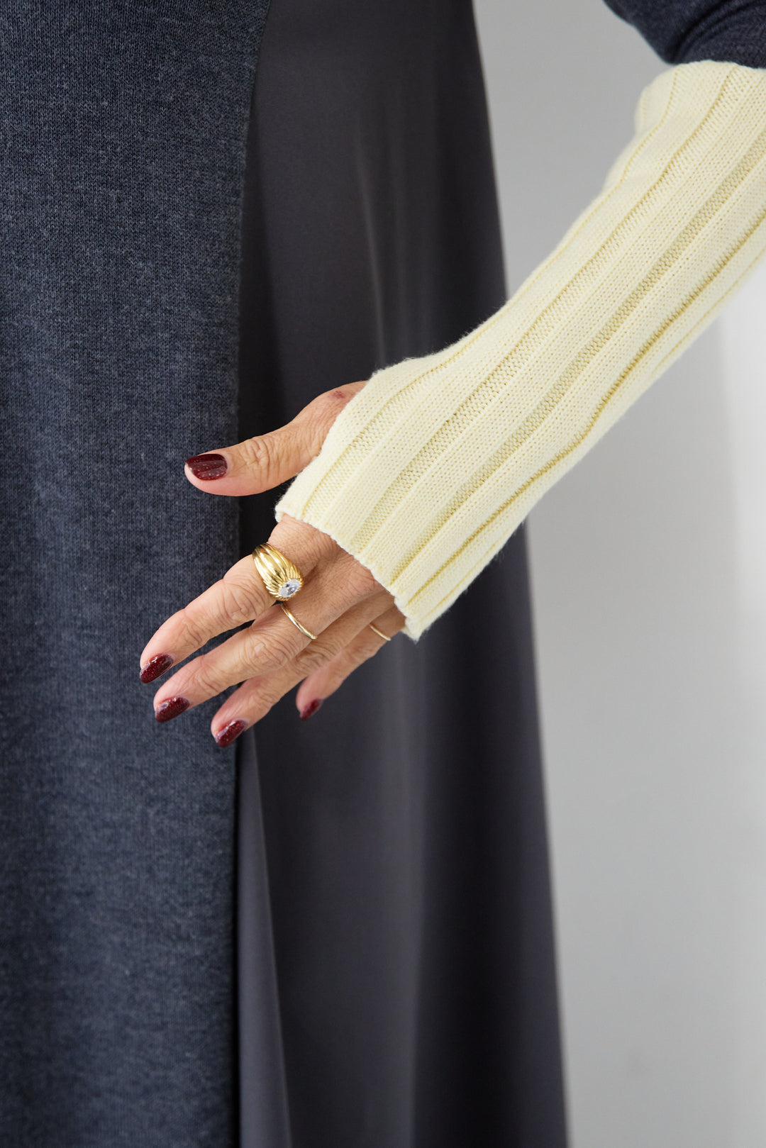 バイカラーリブスリーブ 異素材ドッキングワンピース