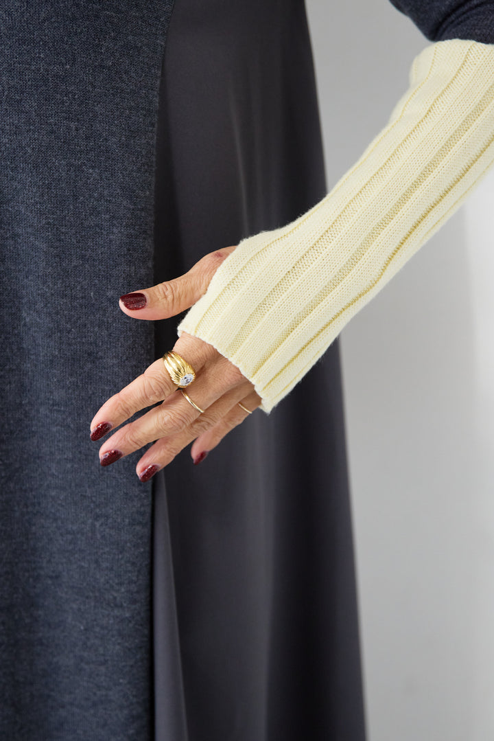 バイカラーリブスリーブ 異素材ドッキングワンピース