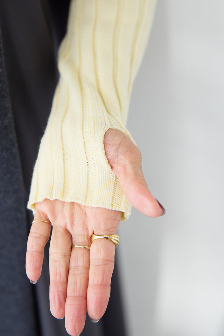 バイカラーリブスリーブ 異素材ドッキングワンピース